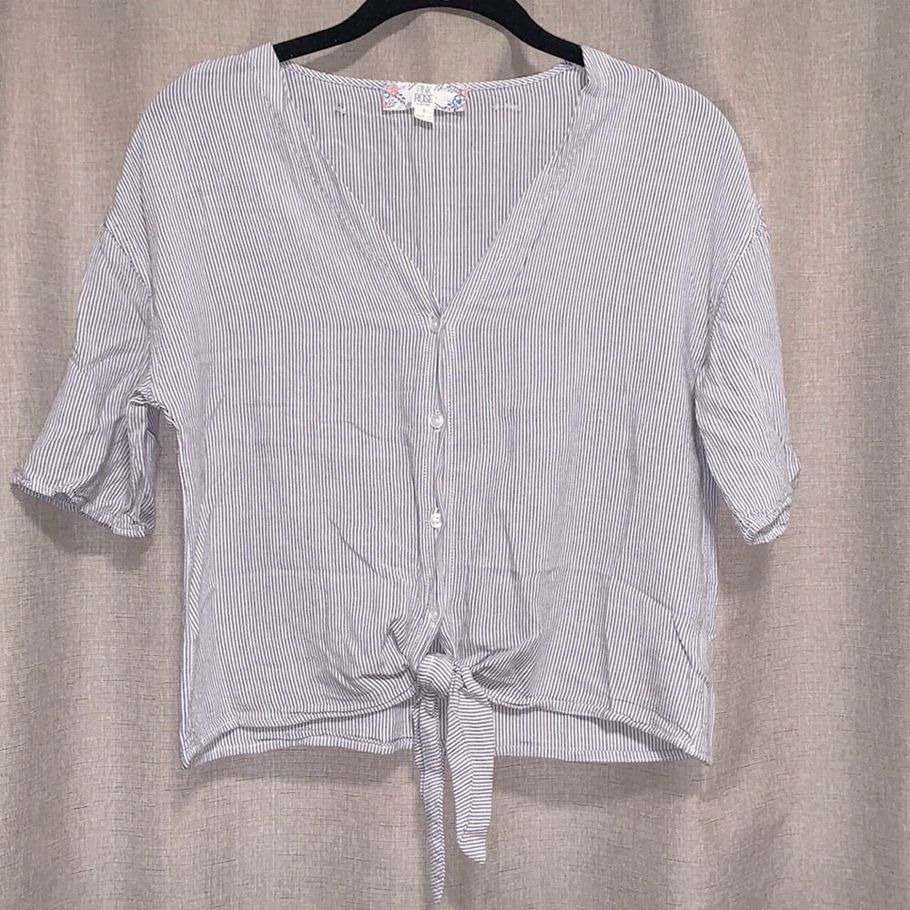 tie front button up crop top with stripes